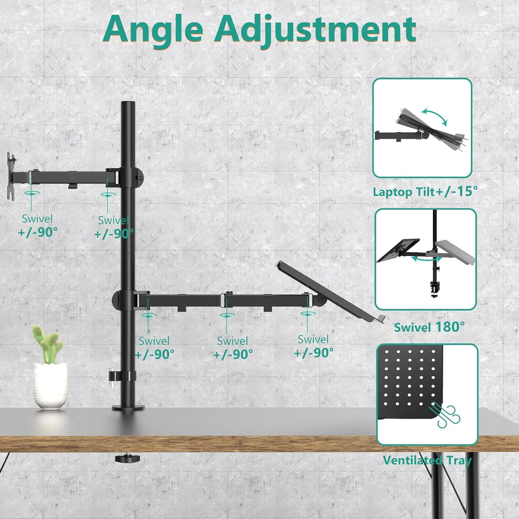 Elevate Your Workspace with the WALI Extra Tall Laptop and Monitor Mount Stand – Compatible with 17" Laptops and 32" Monitors, Supports Up to 22lbs, Sleek Black Design