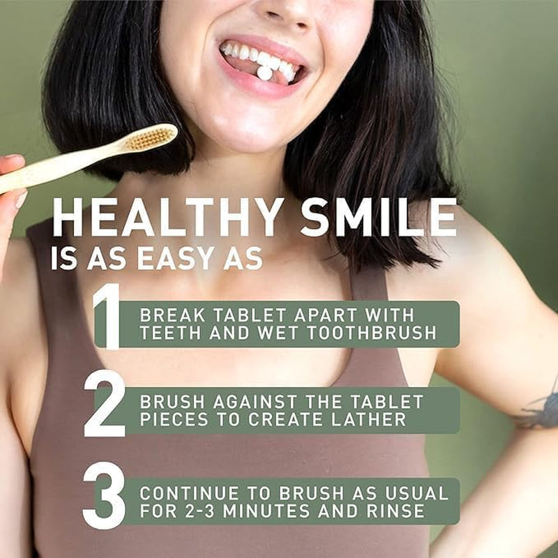 Experience Freshness with ABS Fresh Mint Charcoal Toothpaste Tablets - 124 Count - Vegan, Fluoride-Free, Eco-Friendly Oral Care for Healthy Teeth and Gums - Perfect for Travel!