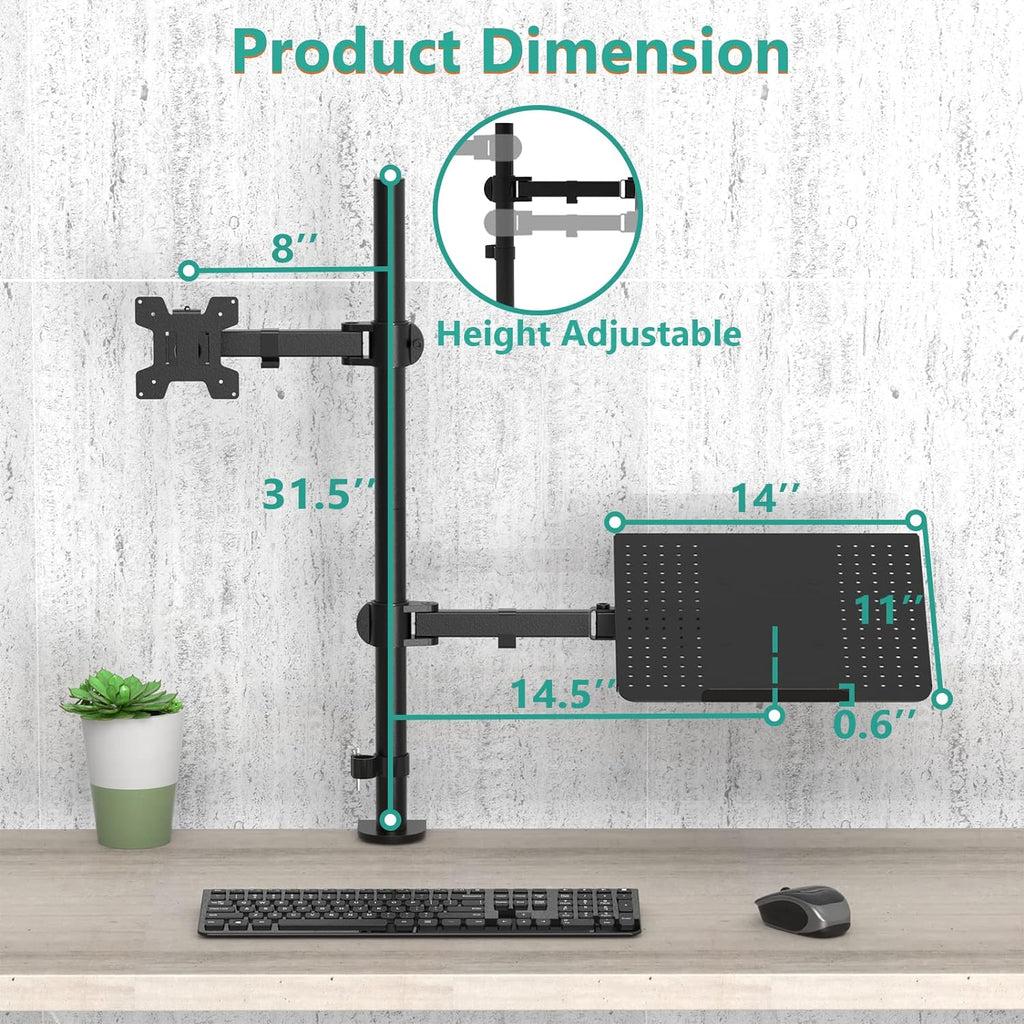 Elevate Your Workspace with the WALI Extra Tall Laptop and Monitor Mount Stand – Compatible with 17" Laptops and 32" Monitors, Supports Up to 22lbs, Sleek Black Design