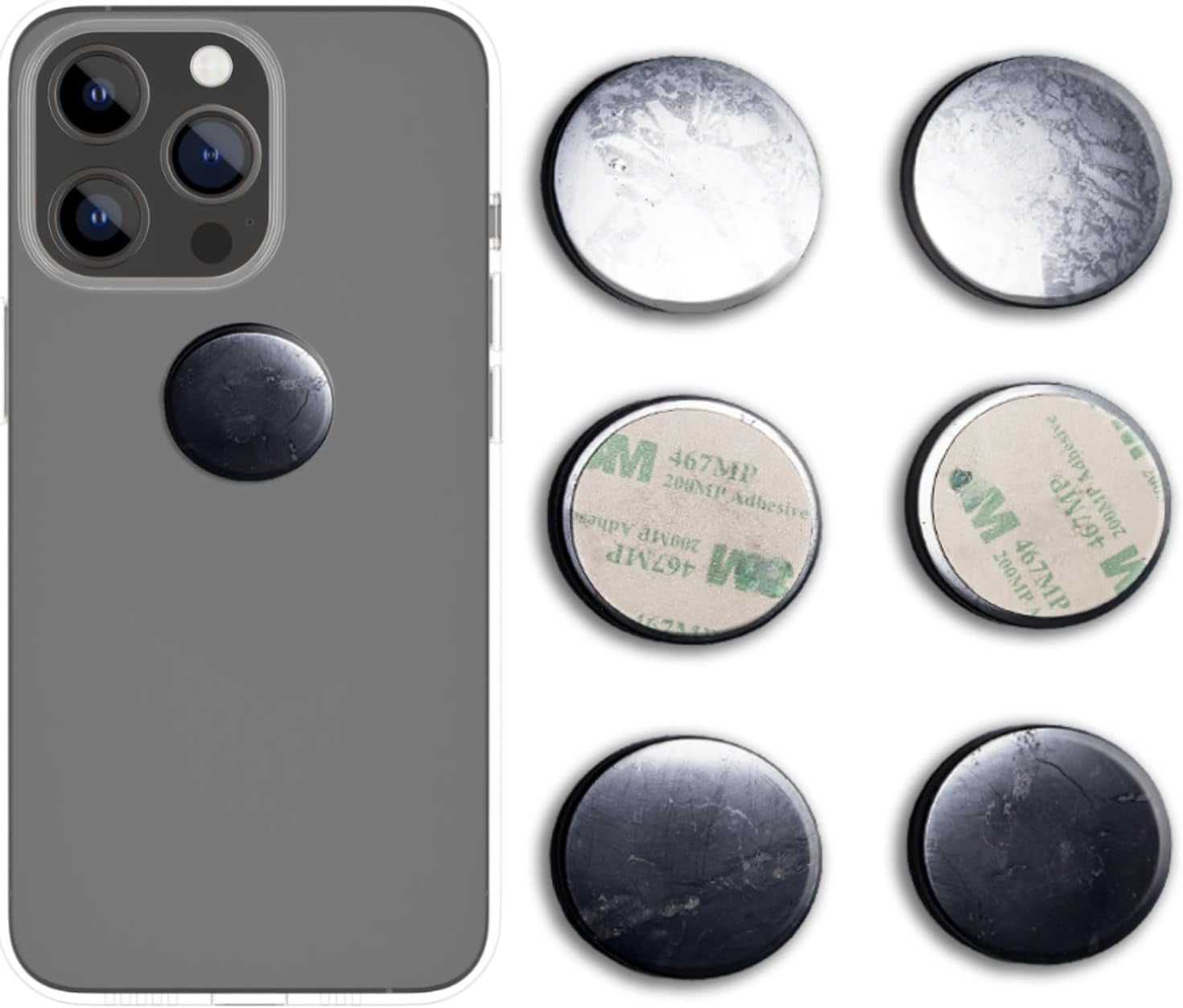 Shungite Stickers for Cell Phone Protection - Harmonizing Shield Defense - Wearable Type II Shungite Crystal - Qty: 6 Pcs - Size O 22Mm