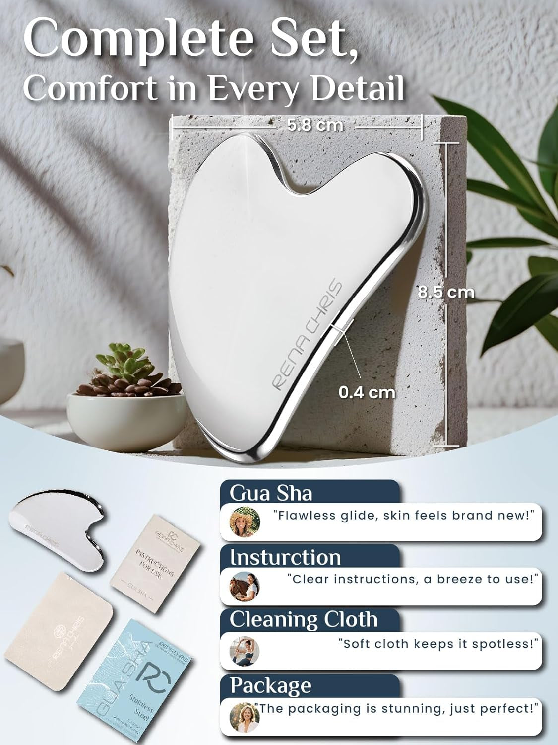 Stainless Steel Gua Sha Facial Tool - Sculpt Your Jawline & Reduce Puffiness - Perfect Skin-Care Gift (Silver)