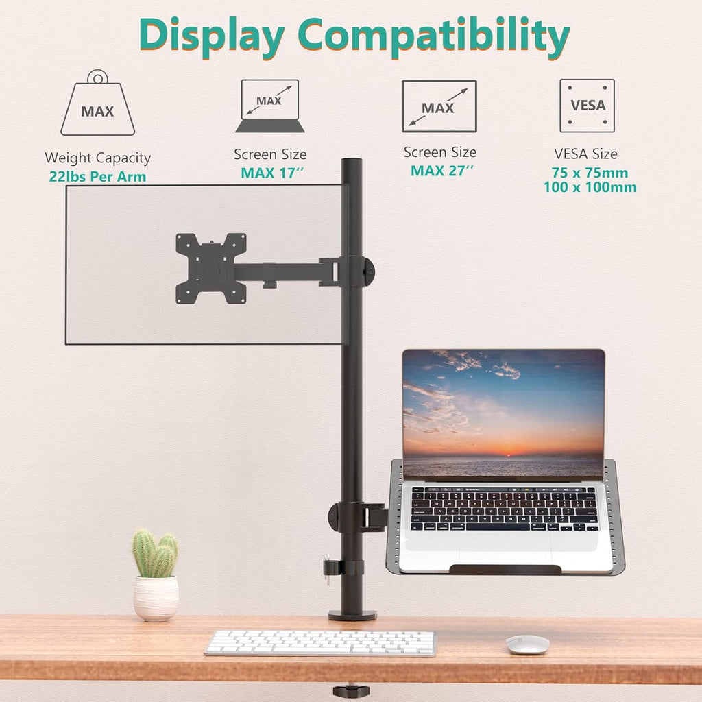 Elevate Your Workspace with the WALI Extra Tall Laptop and Monitor Mount Stand – Compatible with 17" Laptops and 32" Monitors, Supports Up to 22lbs, Sleek Black Design