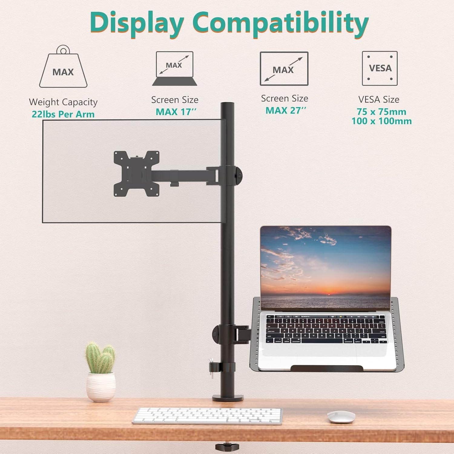 Elevate Your Workspace with the WALI Extra Tall Laptop and Monitor Mount Stand – Compatible with 17" Laptops and 32" Monitors, Supports Up to 22lbs, Sleek Black Design