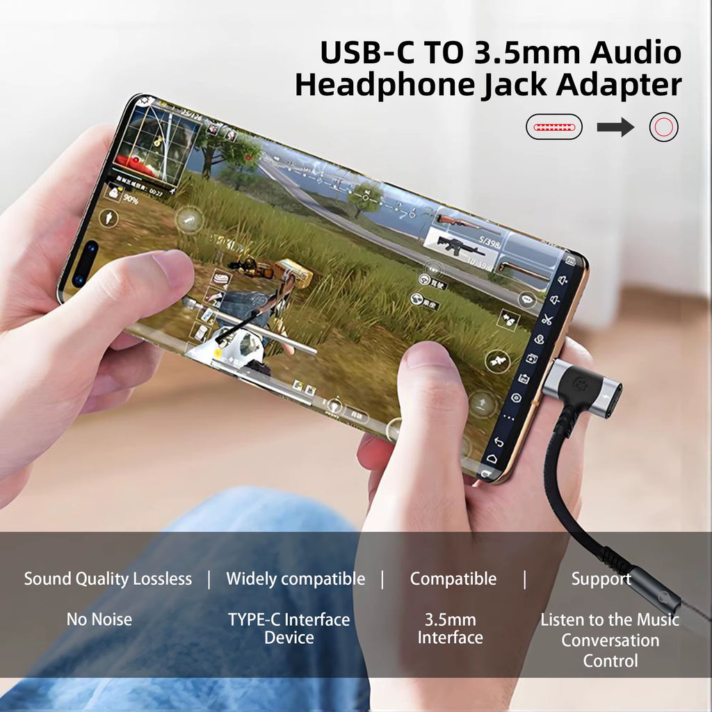 USB C to 3.5Mm Earphones and Charger Adapter 2-In-1 C-Type to Aux Microphone Jack, with PD 100W Fast Charging Encryption Dongle.