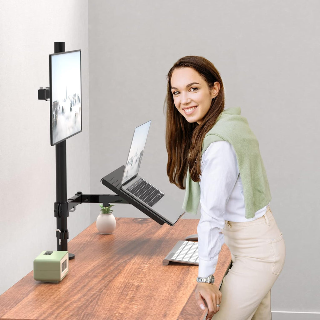 Elevate Your Workspace with the WALI Extra Tall Laptop and Monitor Mount Stand – Compatible with 17" Laptops and 32" Monitors, Supports Up to 22lbs, Sleek Black Design