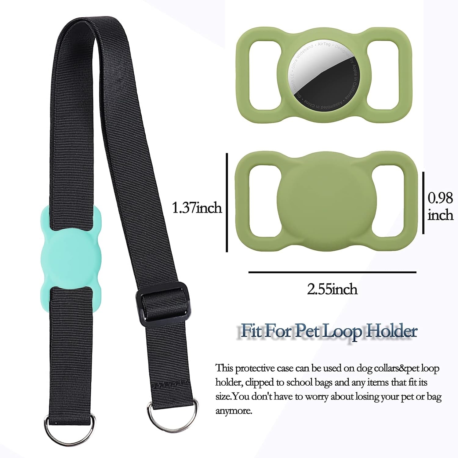Stylish Emerald Green Silicone Protective Case for Airtag GPS Tracker - Lightweight, Anti-Scratch Accessory for Pets