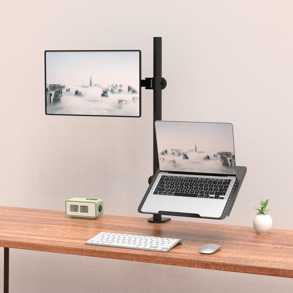 Elevate Your Workspace with the WALI Extra Tall Laptop and Monitor Mount Stand – Compatible with 17" Laptops and 32" Monitors, Supports Up to 22lbs, Sleek Black Design
