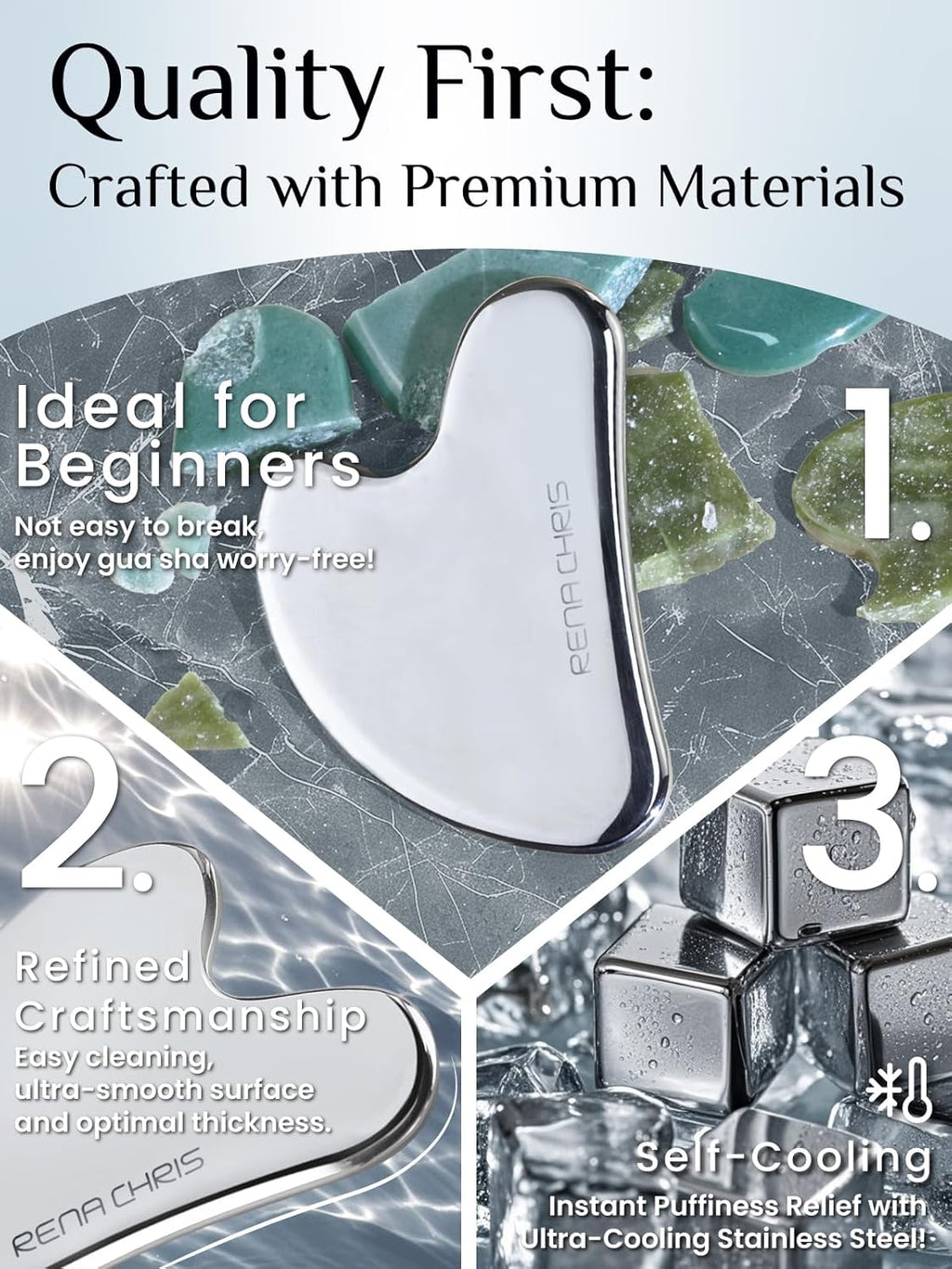 Stainless Steel Gua Sha Facial Tool - Sculpt Your Jawline & Reduce Puffiness - Perfect Skin-Care Gift (Silver)