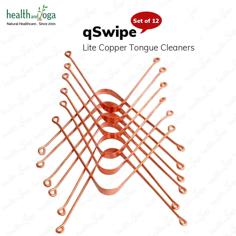 Elevate Your Oral Care Routine with Healthandyoga Qswipe Lite Copper Tongue Cleaners - Pack of 12 for Fresh Breath and Enhanced Taste - Perfect for Home, Office, and Travel!