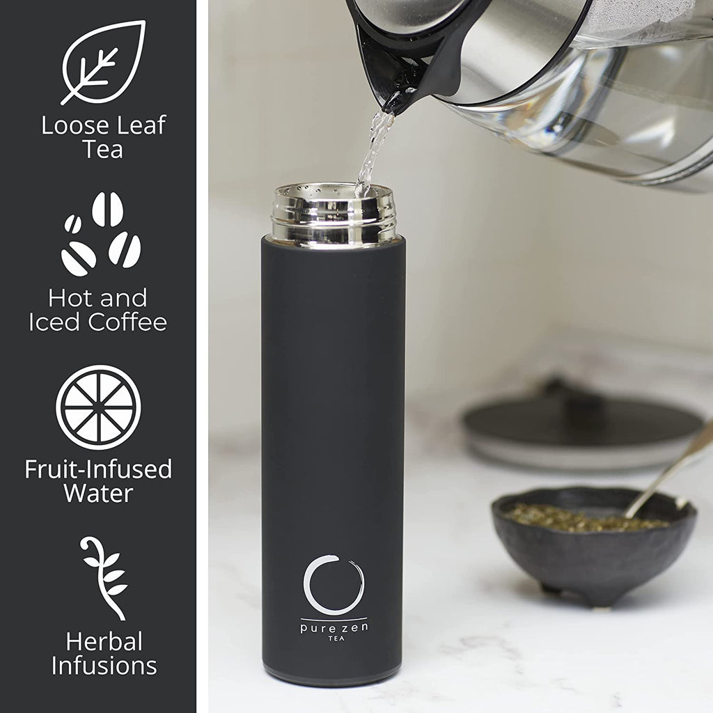 Elevate Your Beverage Experience with the Pure Zen 15oz Stainless Steel Tea Thermos - Stylish, Leakproof Travel Mug for Hot & Cold Drinks
