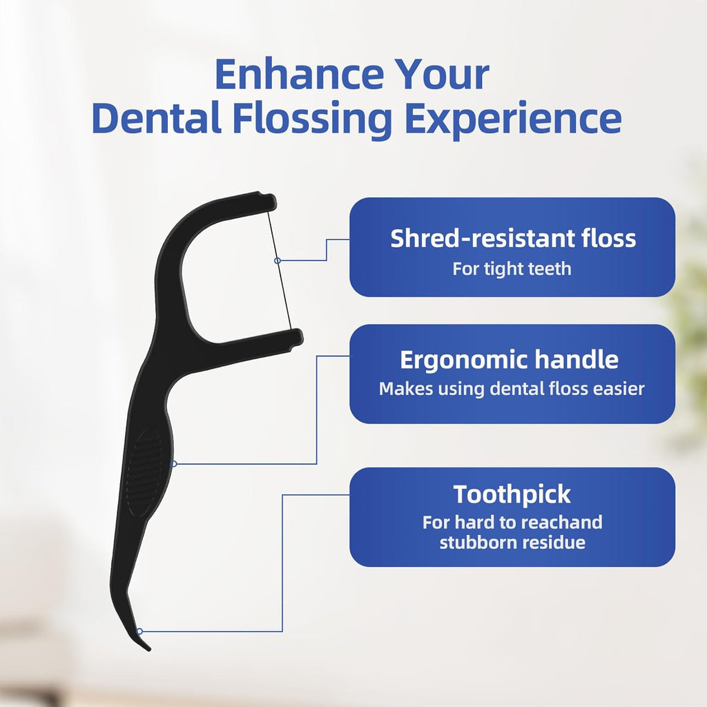 Eco-Friendly Charcoal Dental Floss Picks - 200 Count Vegan Toothpicks for Effective Teeth Cleaning