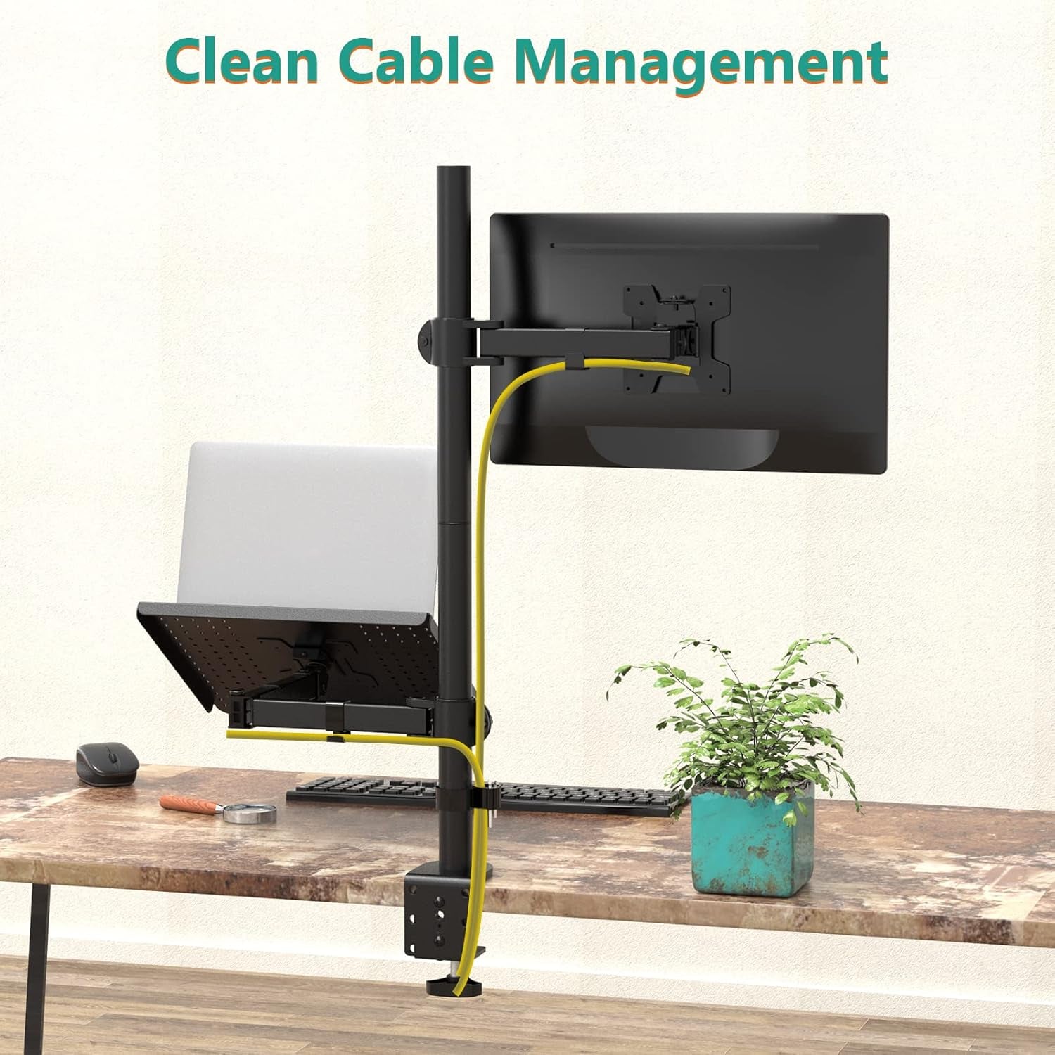 Elevate Your Workspace with the WALI Extra Tall Laptop and Monitor Mount Stand – Compatible with 17" Laptops and 32" Monitors, Supports Up to 22lbs, Sleek Black Design