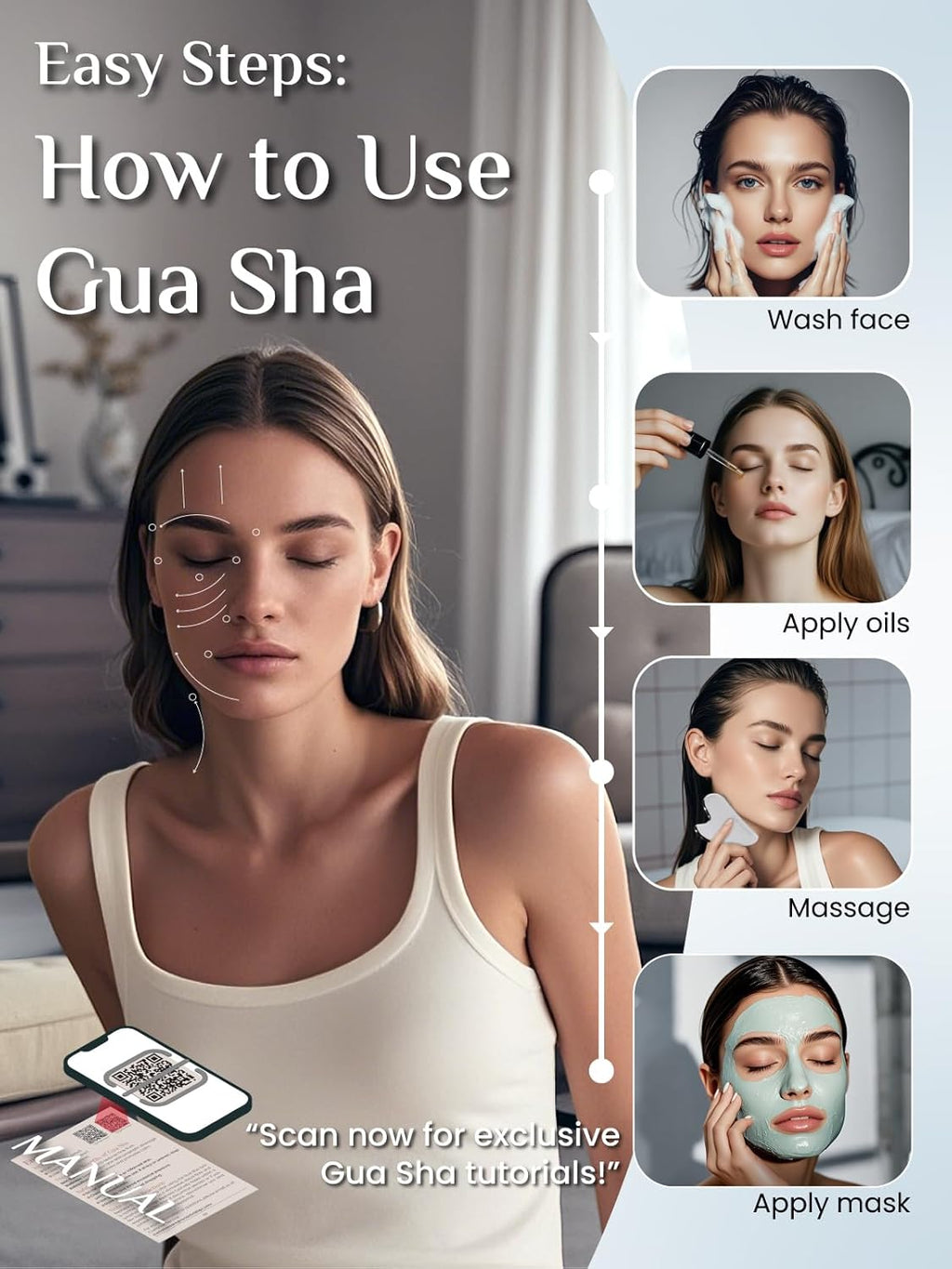 Stainless Steel Gua Sha Facial Tool - Sculpt Your Jawline & Reduce Puffiness - Perfect Skin-Care Gift (Silver)