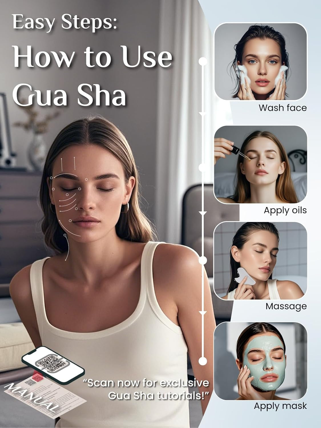Stainless Steel Gua Sha Facial Tool - Sculpt Your Jawline & Reduce Puffiness - Perfect Skin-Care Gift (Silver)