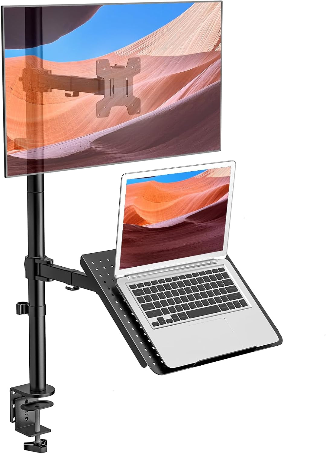 Elevate Your Workspace with the WALI Extra Tall Laptop and Monitor Mount Stand – Compatible with 17" Laptops and 32" Monitors, Supports Up to 22lbs, Sleek Black Design